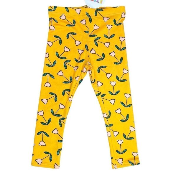 NEW Dot Dot Smile Yellow Pink Floral Leggings 2T - Picture 1 of 5